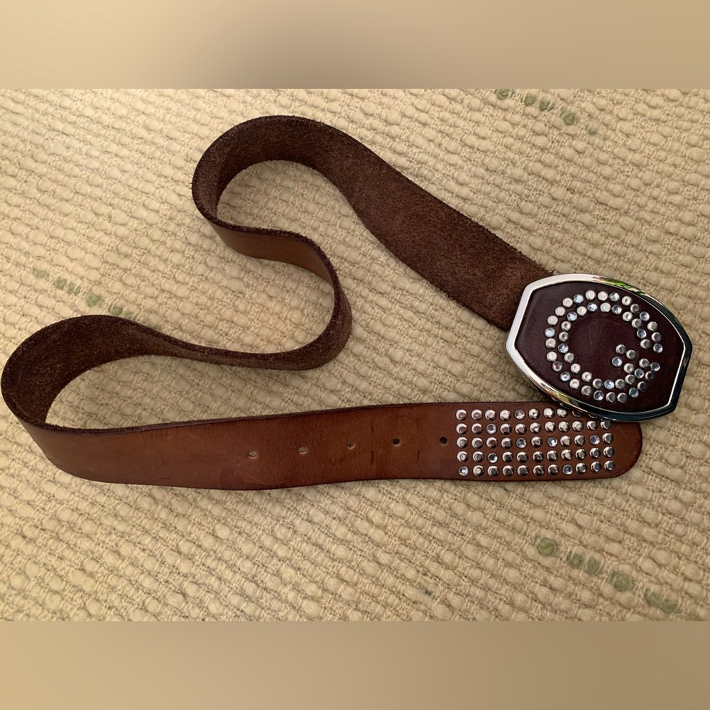 Guess genuine brown leather belt with studded belt buckle